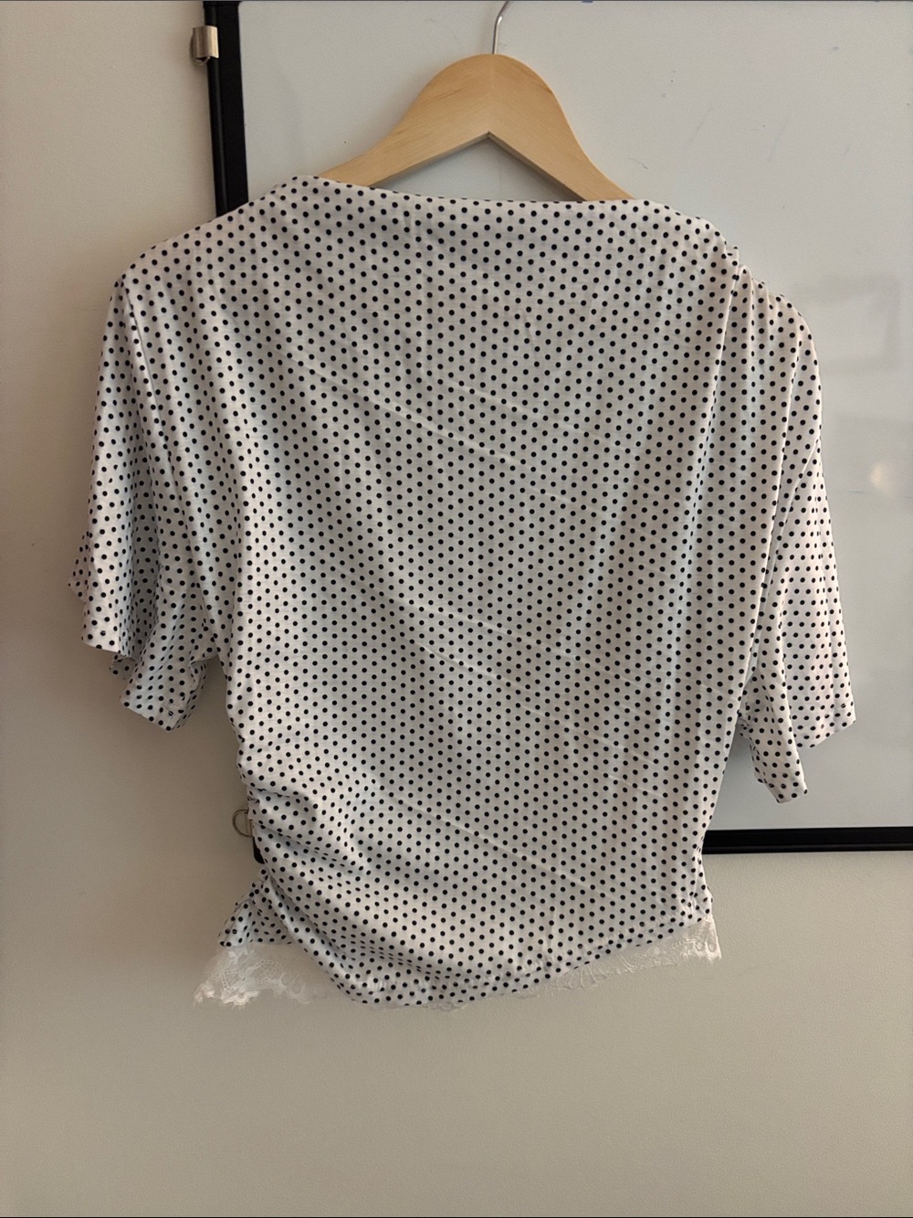 Polka Dot Lace-Hem Women’s Top - White with Black Dots